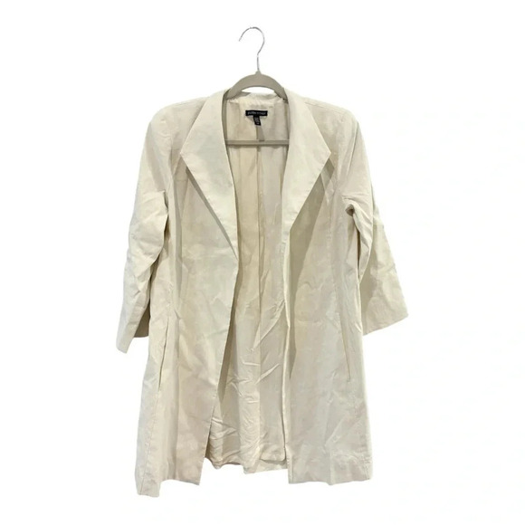 Eileen Fisher Long Organic Linen Blend Open Front Blazer Jacket - Picture 1 of 9